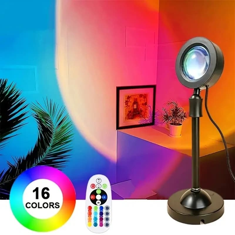 16 لون RGB الضوء المحيط LED ضوء الليل ضوء الإسقاط مع جهاز التحكم عن بعد، مصدر طاقة USB