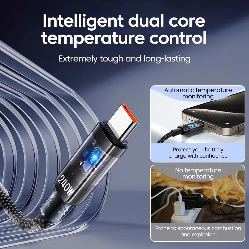 NNBILI 240W Nylon USB A to Type C Super Fast Charging Cable For Samsung S26 Huawei USB C to Type C For iPhone 17 16 Charger Cord - 4