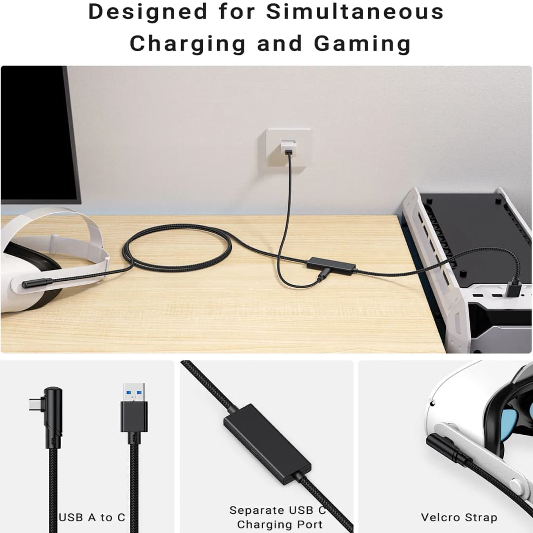 كابل رابط مع منفذ شحن لملحقات Meta Quest 3/3s/2 PC Steam VR كابل بيانات USB C 2.5Gbs من كمبيوتر إلى كمبيوتر لسماعة VR - 2