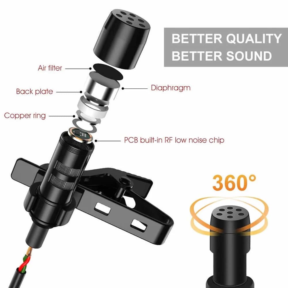 1.5M Lavalier Microphone 3.5MM 6.5MM Jack Lapel Mic Condenser Microphone 2M Extension Cable Adapter for Phone Camera Computer - 4
