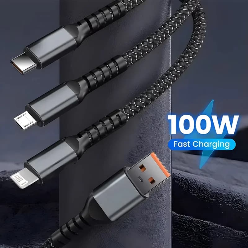 3 في 1 100 واط مصباح دليلي شفاف كابل شحن سريع للغاية عالمي مع نوع C Usb مايكرو آيفون سامسونج هواوي Xiaomi 6A - 3