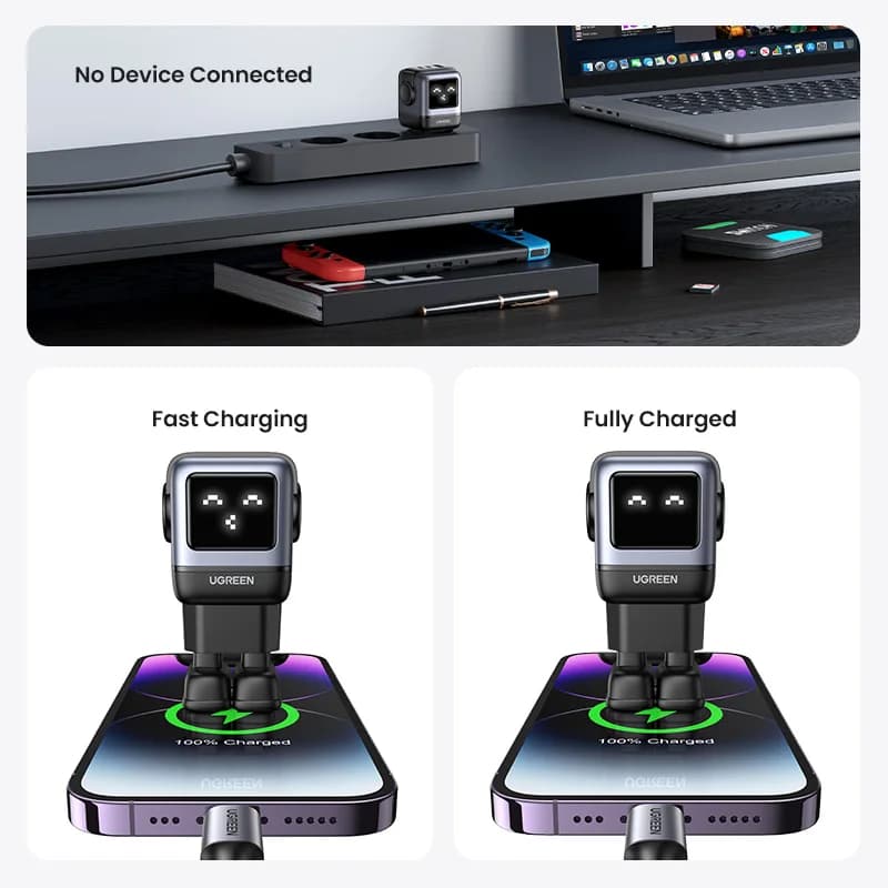 شاحن UGREEN 65W GaN بتصميم روبوت Uno، شحن سريع 4.0 و3.0 وPPS وPD لهواتف آيفون 17 و16 و15 برو، ماك بوك، أجهزة الكمبيوتر المحمولة، والأجهزة اللوحية - 4