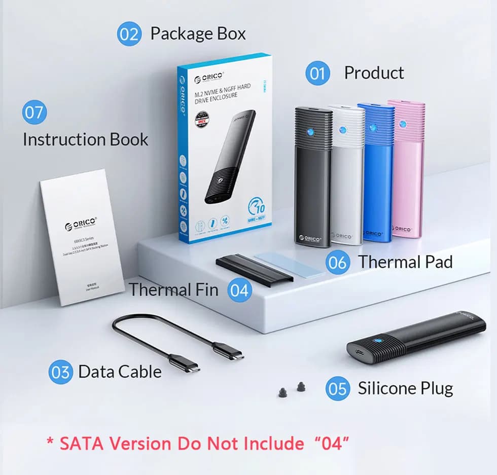 ORICO M2 SSD Enclosure NVMe NGFF 10Gbps PCIe M.2 SSD Case Portable USB C 3.2Gen2 Tool Free External Adapter with Metal Heat Sink - 6