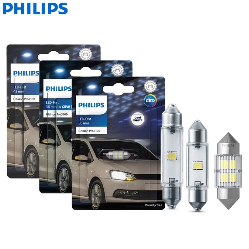 Philips Ultinon Pro3100 LED C5W Fest 30mm 38mm 43mm 6000K Cool White New Style Car Interior Door Read Dashboard Signal Lamps, 1x
