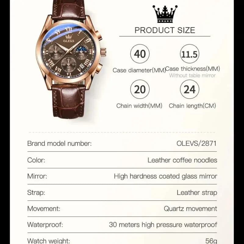 ساعات OLEVS 2871 رجالي متعددة الوظائف ستانلس ستيل مضيئة مقاومة للماء ساعة يد رجالي فاخرة ساعة أعمال رجالي - 6