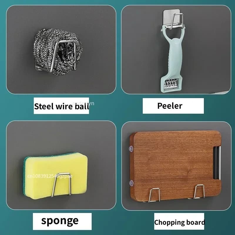 1/3/6 قطعة حوض الفولاذ المقاوم للصدأ الإسفنج رف للإسفنج أسلاك الفولاذ الكرة استنزاف لصق الجدار الداخلي للحوض لوازم المطبخ - 4