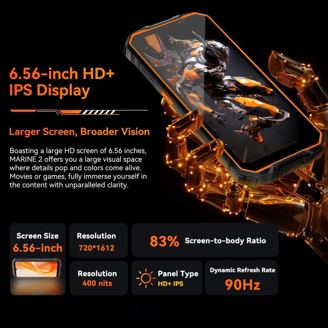 Blackview OSCAL Marine 2 4G Rugged Phone 11000mAh Battery 6.56 " HD+Display 8GB, RAM 256GB Unisoc T61 Android 15 NFC Smartphone - 2