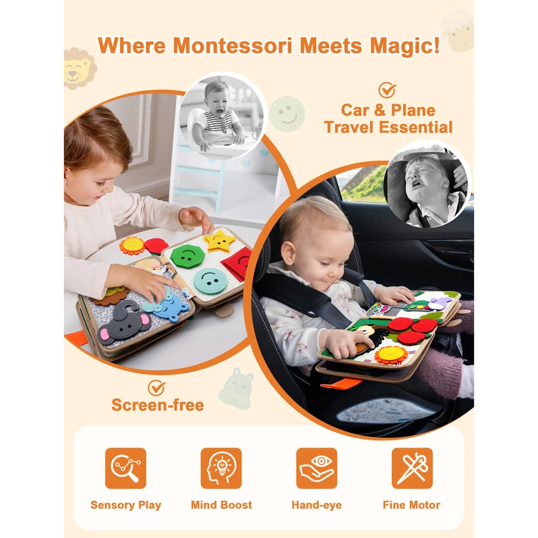 لعبة مونتيسوري لوحة مشغولات الزرافة، كتاب تعليمي هادئ للأطفال من عمر 3 إلى 6 سنوات، لعبة حسية للسفر - 2