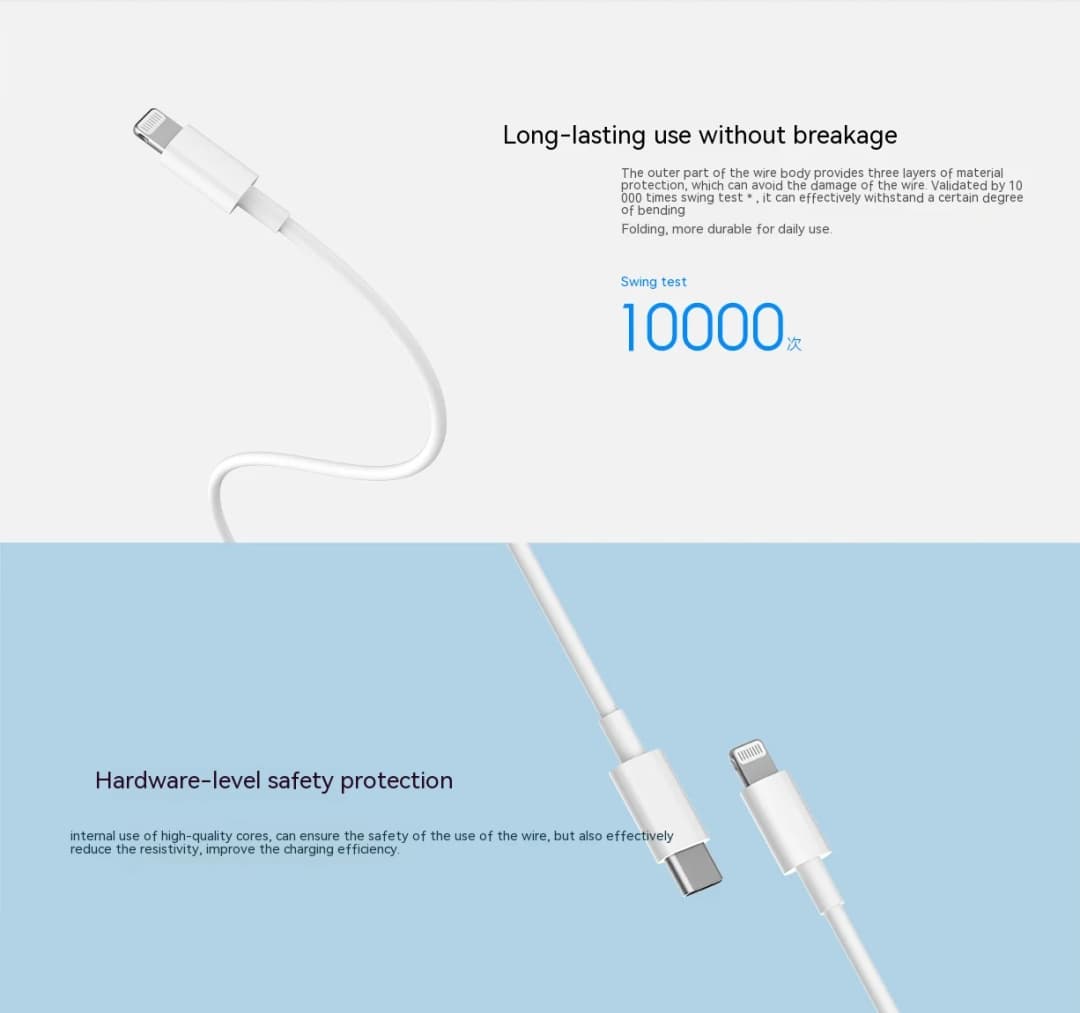 كابل Xiaomi USB C Lightning لهواتف آيفون 14 و13 و12 و11 برو ماكس XS XR وآيباد PD شحن سريع 27 واط/20 واط كابل بيانات Type C إلى Lightning - 5