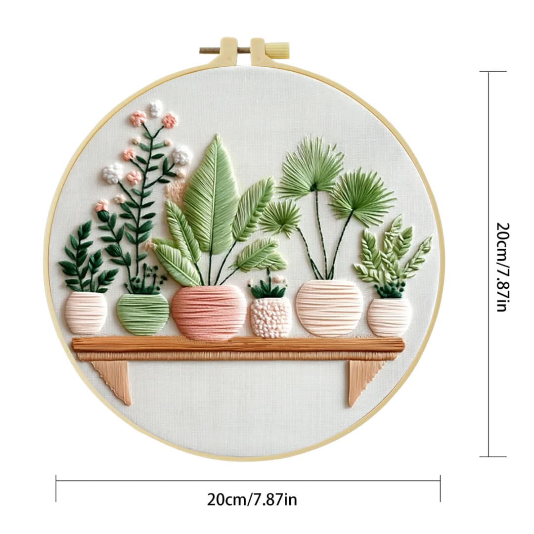 1pc 20X20CM/15X15CM 7.87/6.3inch Potted Plant Embroidery Starter Kit DIY Kit DIY Embroidery Kit Manualidades Set for Beginner - 5