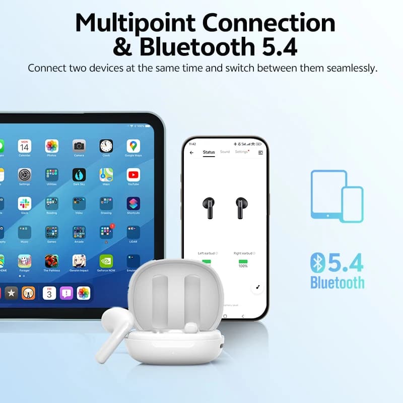 QCY AilyBuds E10 Wireless Bluetooth Earphone Bluetooth 5.4 Hi-Res Audio Headphones Spatial Audio 4-Mics ENC Earbuds - 6