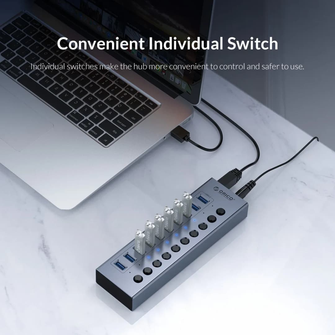 ORICO Powered USB Hub Splitter Socket with Multi USB 3.0 Port Slot Plug On-Off Key Switch Dock Power Strip Adapter for PC Lapto - 2