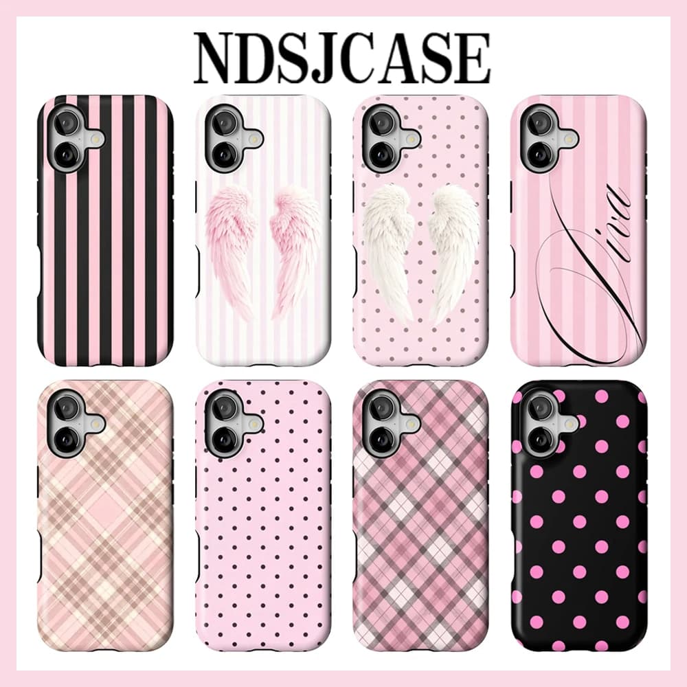 Luxury Clmj Plaid Wing Polka Stripe Phone Case for iPhone 17 16 15 14 13 12 11 X Air Pro Max Plus Luxury Double-layer Back Cover