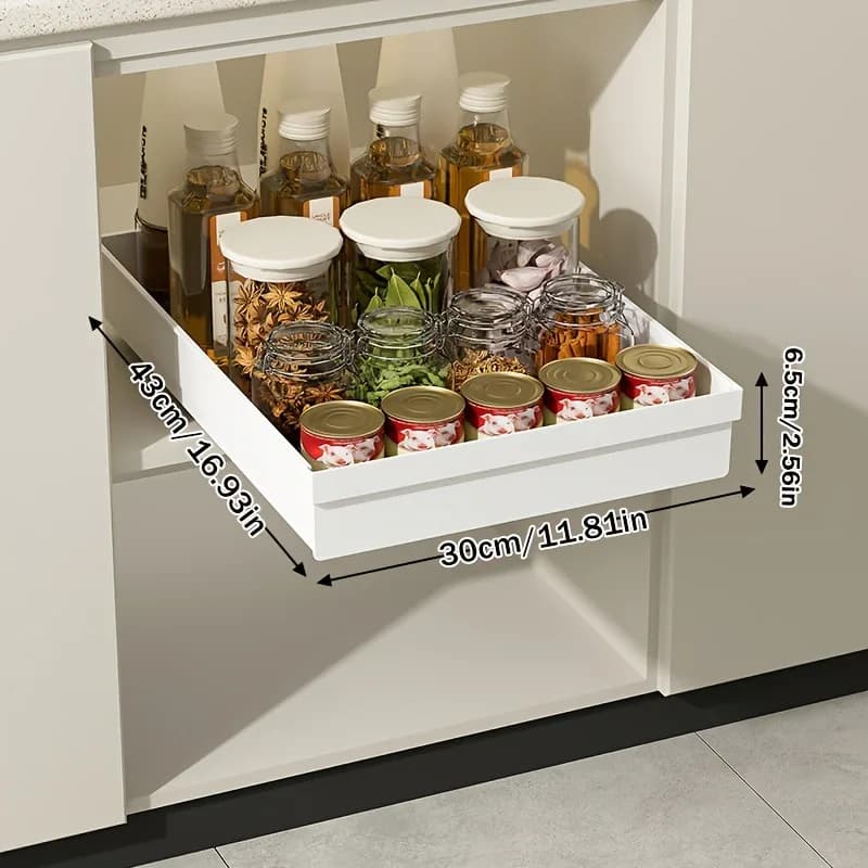 No-Drill Magic Tray Heavy-duty slide-out organizer for cabinets/sinks. Easy install, huge space saver! Perfect for tiny homes - 5