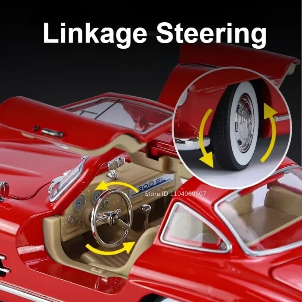 سيارة 300SL كلاسيكية، مقياس 1:24، سبيكة معدنية، مع أصوات وأضواء، هدية للأطفال - 6