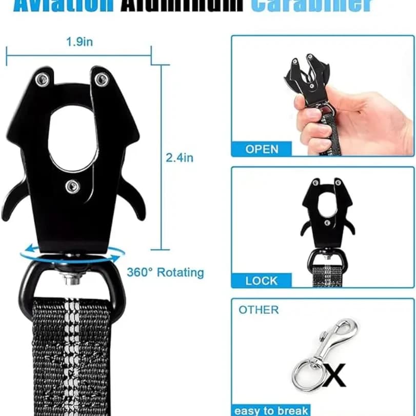 Reflective Shock Absorbing Pet Leashes with Car Seatbelt for Large Dogs Heavy Duty Tactical Bungee Dog Leash No Pull Dog Leash - 2