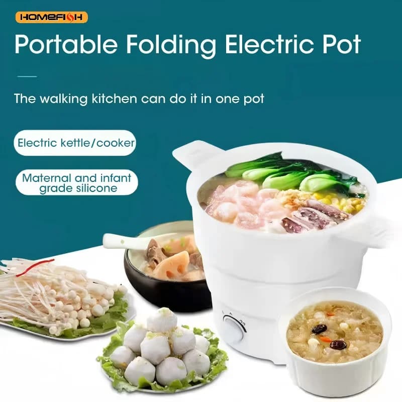 HOMEFISH Foldable Silicone Electric Pot Portable Multi-Purpose Hot Water Boiler for Travel 110/220V Kettle Ideal for Camping