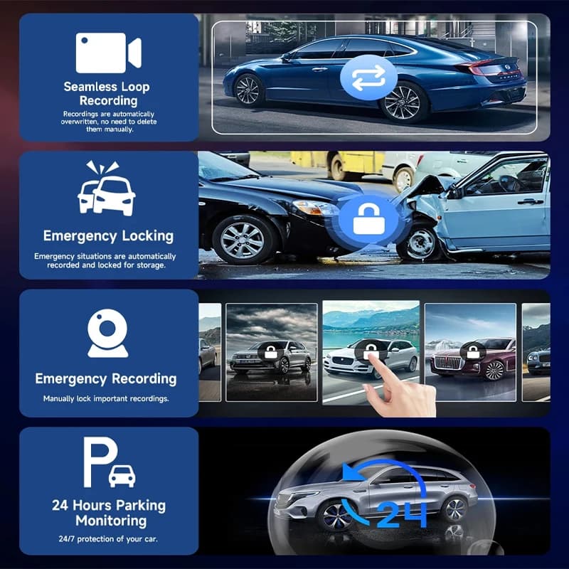 كاميرا Yangood بدقة 4K، 10.26 بوصة، نظام أندرويد للمعلومات التلقائية، Carplay، كاميرا خلفية بدقة 1080P، نظام تحديد المواقع، واي فاي، بلوتوث، مسجل فيديو السيارة - 6