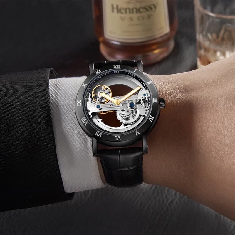 Watch Men Automatic Watch Luxury Watch Man Mechanical Wristwatch Skeleton Design Waterproof Leather Strap Male Watch Reloj Hombr - 2
