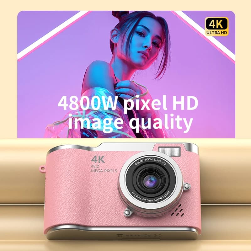 كاميرا رقمية 4K بدقة 48 ميجابكسل - كاميرا فيديو قابلة للشحن بشاشة 2.4 بوصة - مناسبة للمبتدئين والأطفال - 2