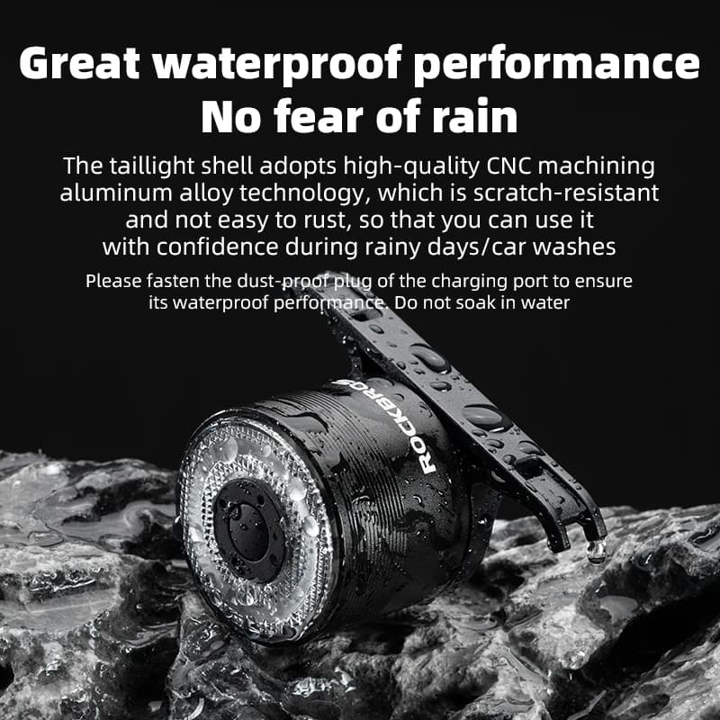 ضوء خلفي للدراجة الذكي من ROCKBROS مع استشعار الفرامل، مصنوع من الألمنيوم، مقاوم للماء، منفذ Type-C، مناسب لدراجات MTB والطرق، ضوء تحذيري للدراجات - 5