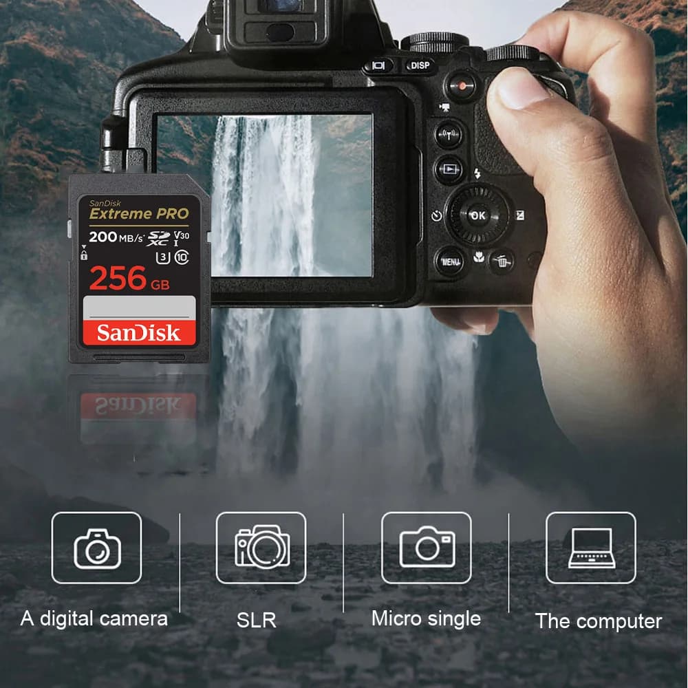 بطاقة ذاكرة SanDisk Secure Digital بسعات 256 جيجابايت و 128 جيجابايت و 64 جيجابايت SDXC و 32 جيجابايت SDHC، بطاقة ذاكرة فلاش SD للكاميرات الرقمية SLR وكاميرات الفيديو - 4