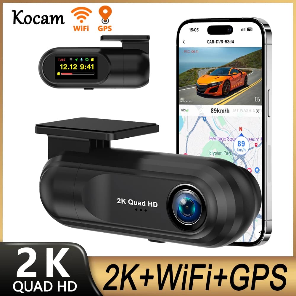 Kocam﻿ 2K Dash Cam WiFi Mini Car DVR Camera Auto Night Vision Video Recorder Black Box Support GPS 24H Parking Monitor