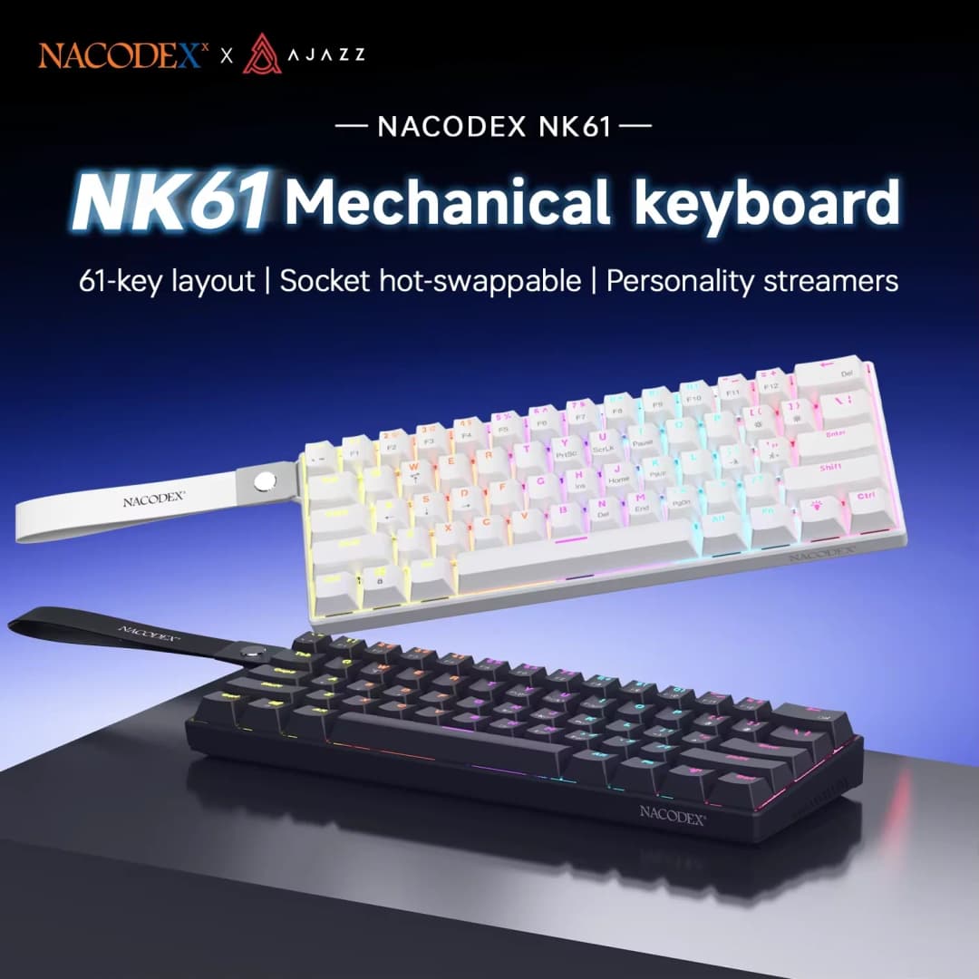 لوحة مفاتيح ميكانيكية سلكية للألعاب AJAZZ NK61 60% RGB قابلة للتبديل السريع 61 مفتاحًا لوحة مفاتيح صغيرة بمفتاح أحمر لألعاب الكمبيوتر