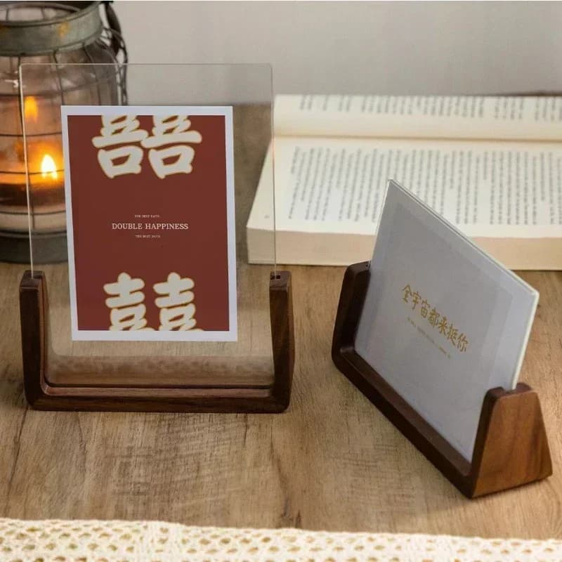 6 Inch Acrylic Picture Frame Wooden Kpop Idol Photo Display Wedding Party Picture Holder Desktop Office Photo Decor Card Holder - 3