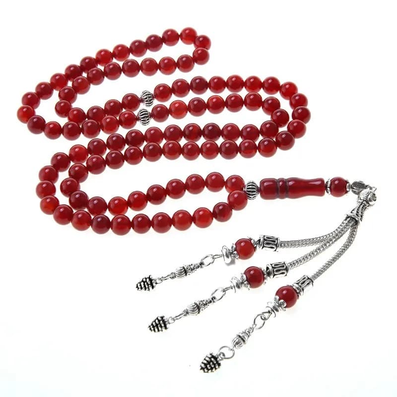 99 pieces of 8mm natural red agate round bead necklace Muslim rosary beads, Middle Eastern men and women high-end Tesbiha bracel - 3