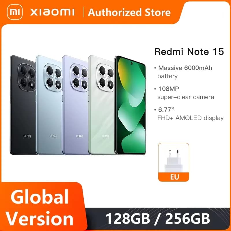 Xiaomi Mobile Phones Redmi Note 15 Global Version MTK Helio G100-Ultra 6.77' AMOLED Display 108MP Camera 6000mAh Smartphone