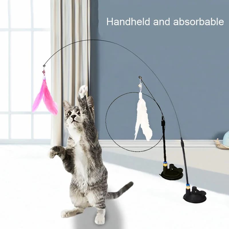 لعبة قطط عصا مداعبة مع جرس عصا ممتدة كوب شفط ذاتي عالي ومتين أداة مداعبة تفاعلية لعبة قطط - 2
