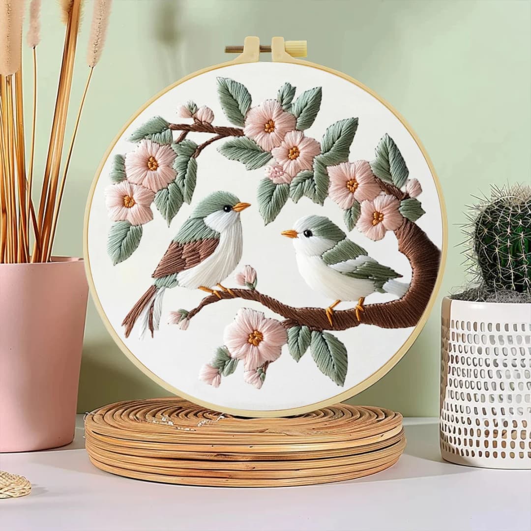 1pc 20X20CM/15X15CM 7.87/6.3inch Embroidery Starter Kit DIY kit Home Decor，Flowers and birds，Embroidery kit