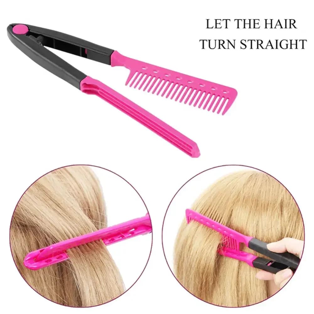 1pcs Folding V Type Hair Straightener Brush DIY Hairdress Tool Hairdressing Combs Natural Hair Styling Curling Comb Hair - 4