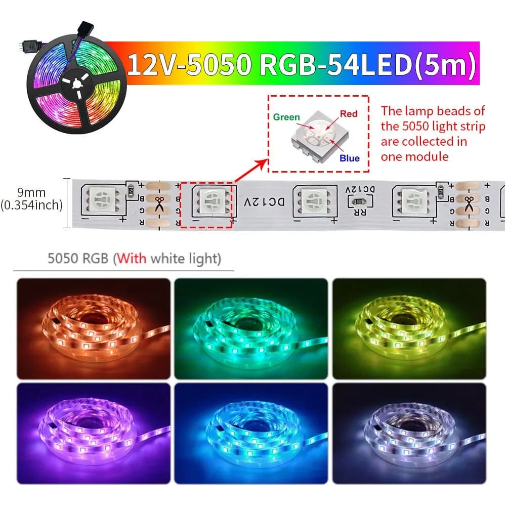 شريط إضاءة ليد ذكي من تيا لايف تحكم بلوتوث DC12V 5M SMD 5050 54 ليد/م مصباح حبل مرن لشاشة المكتب والتلفزيون إضاءة خلفية - 4