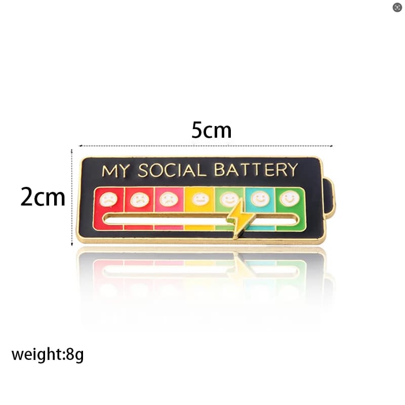 Mood Expression Pins for Women Men My Social Battery Brooches on Clothes Funny Alloy Badge Gifts - 2