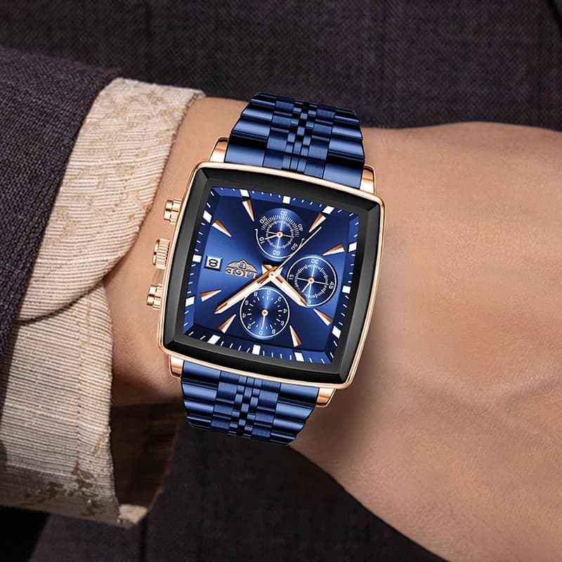 LIGE Business Watch Men Waterproof Luminous Date Chronograph Clock Male Square Stainless Steel Quartz Men's Watches Montre Homme - 5
