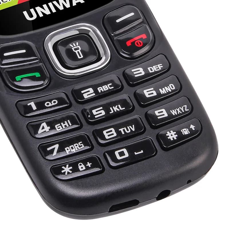 هاتف محمول UNIWA E1803 بسعر منخفض، هاتف 2G GSM بشاشة 1.77 بوصة، هاتف مزدوج الشريحة لكبار السن، زر ضغط، راديو لاسلكي، مصباح يدوي - 5