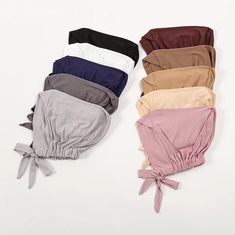 أزياء القطن جيرسي الجبين الصليب الداخلية الحجاب قبعة وشاح التعادل الخلفي قابل للتعديل مسلم تحت وشاح المرأة الحجاب الداخلي الفرقة - 6