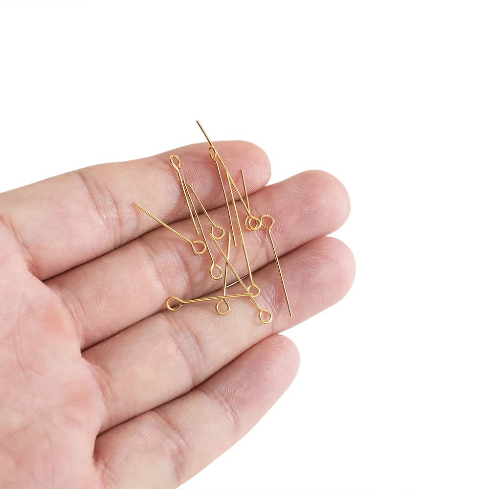 100Pcs 15-50mm Stainless Steel Water Gold Color Eye Pins Hooks Earrings Findings DIY for Jewelry Handmade Crafts Making 0.6mm - 6