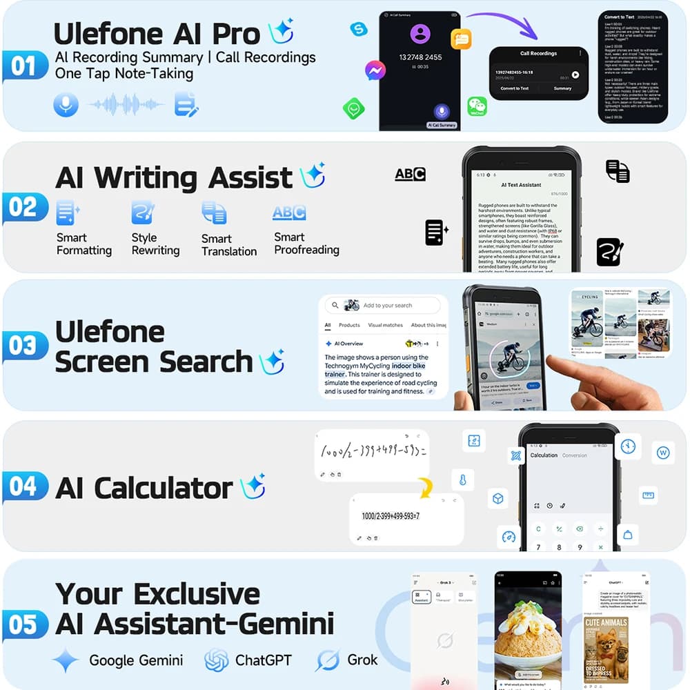 【جديد 2025】 هاتف Ulefone RugKing 4G متين بنظام أندرويد 15 وذاكرة تصل إلى 16 جيجابايت + 256 جيجابايت ومقاوم للماء وبطارية 9600 مللي أمبير وكاميرا 50 ميجابكسل وNFC، نسخة عالمية - 3