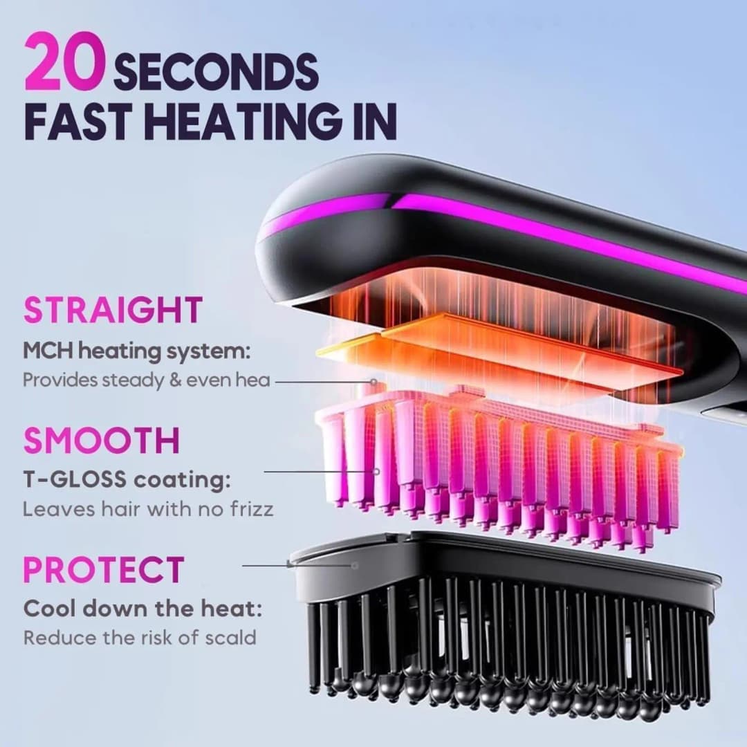 فرشاة تمليس شعر محمولة 2026 مع شاشة LCD، تسخين سريع، لاسلكية للسفر، صغيرة للنساء - 4