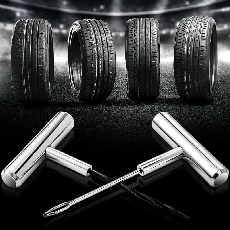 Heavy Duty Plug Kit Stainless Steel T Handle Set Bicycles Repair Puncture Tool Spiral Probe Split Eye Needle Tire Repair Set