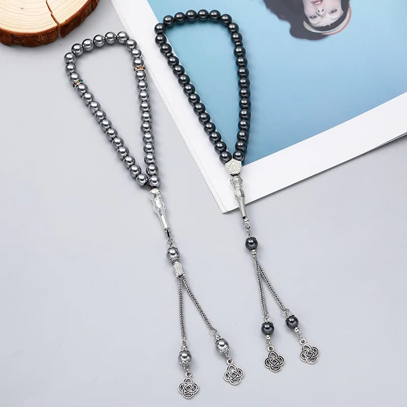 تسبيح حجر الهيماتيت الطبيعي يعزز الدورة الدموية Misbaha 33 الخرز سوار مسلم إكسسوار هدية إسلامية مجوهرات تركيا