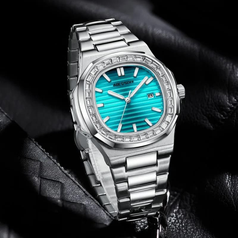 ساعة رجالية جديدة مرصعة بالأحجار الكريستالية أعمال غير رسمية مقاومة للماء تقويم مضيء ساعة كوارتز معصم موضة للرجال - 5
