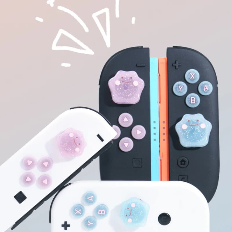 غطاء لاصق لامع ناعم من السيليكون لأزرار D-pad و ABXY لجهاز Switch 2/NS Oled Joy-con مع غطاء قبضة الإبهام