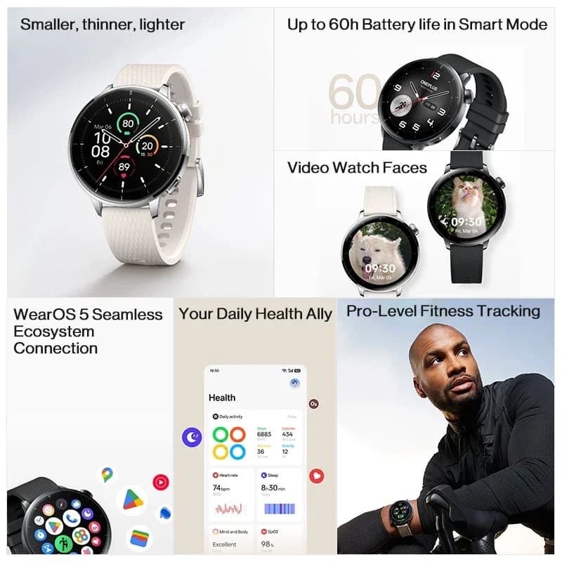New OnePlus Watch 3 43mm Global Version Smart Watch 1.32inches AMOLED Display Up to 60h Battery Life Wear OS by Google GPS NFC - 3