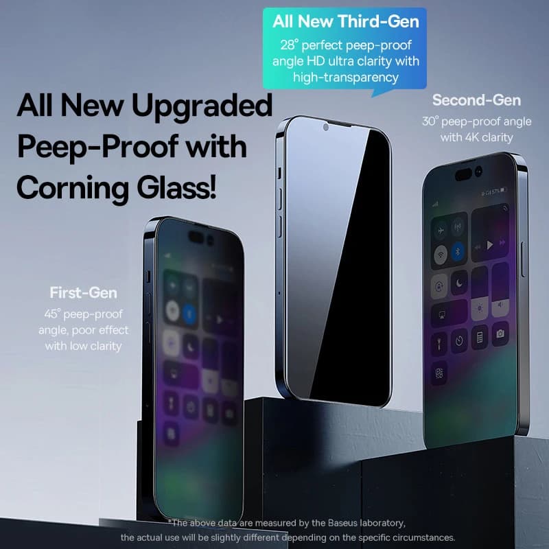 Baseus 0.4mm Corning Tempered Glass for iPhone 17 16 15 14 13 Pro Max Plus Screen Protector Anti-Peeping Auto Installation Film - 6