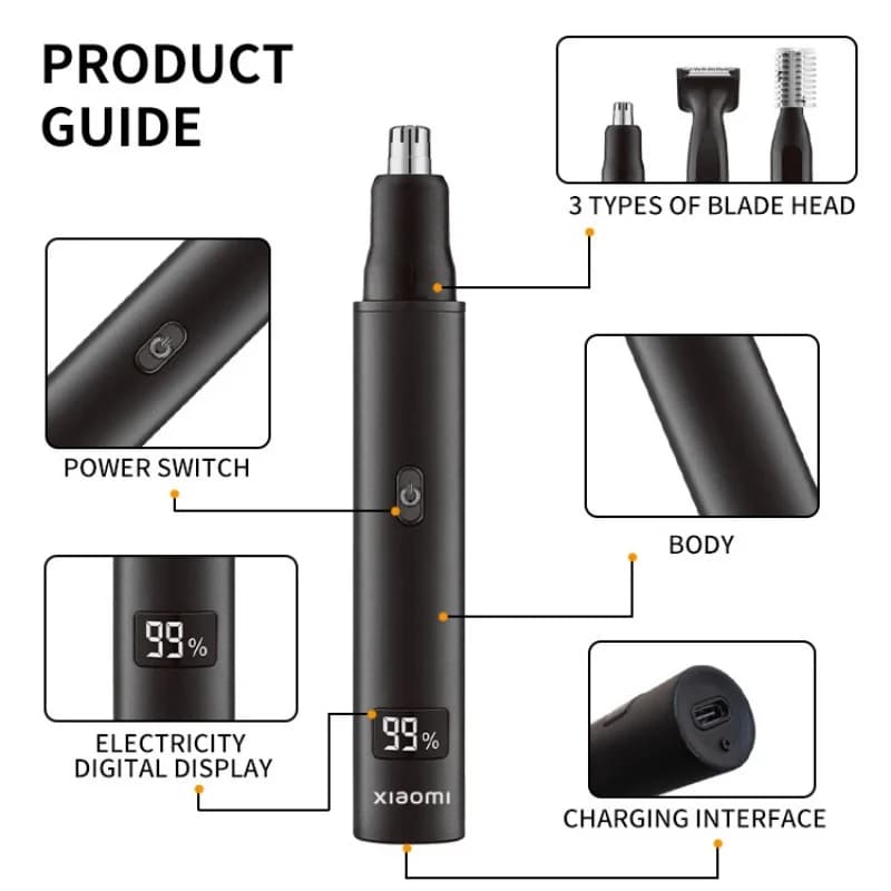 NEW! Xiaomi 3 in 1 Electric Nose Ear Hair Trimmer for Men Painless Rechargeable Sideburns Eyebrows Beard Hair Clipper Shaver - 4