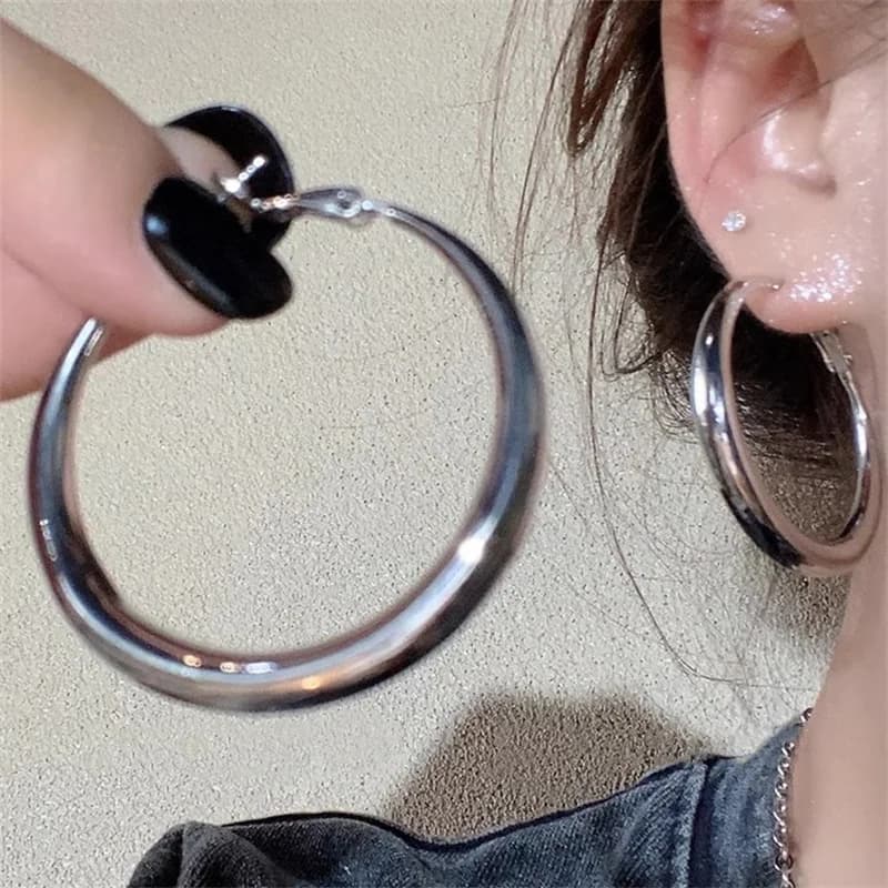 Classic Simple Geometric Round Big Stainless Steel Hoop Earrings for Women Exaggeration Circle Bride Earrings Jewelry Accessory - 3